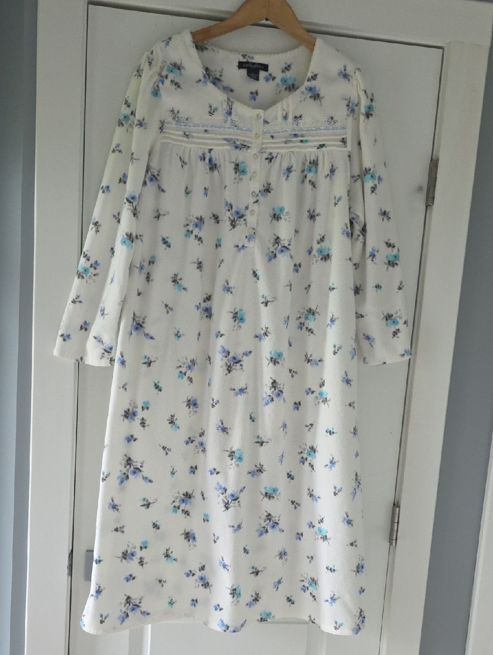 Earth Angels White Floral Fleece Nightgown with Blue and Teal Flowers